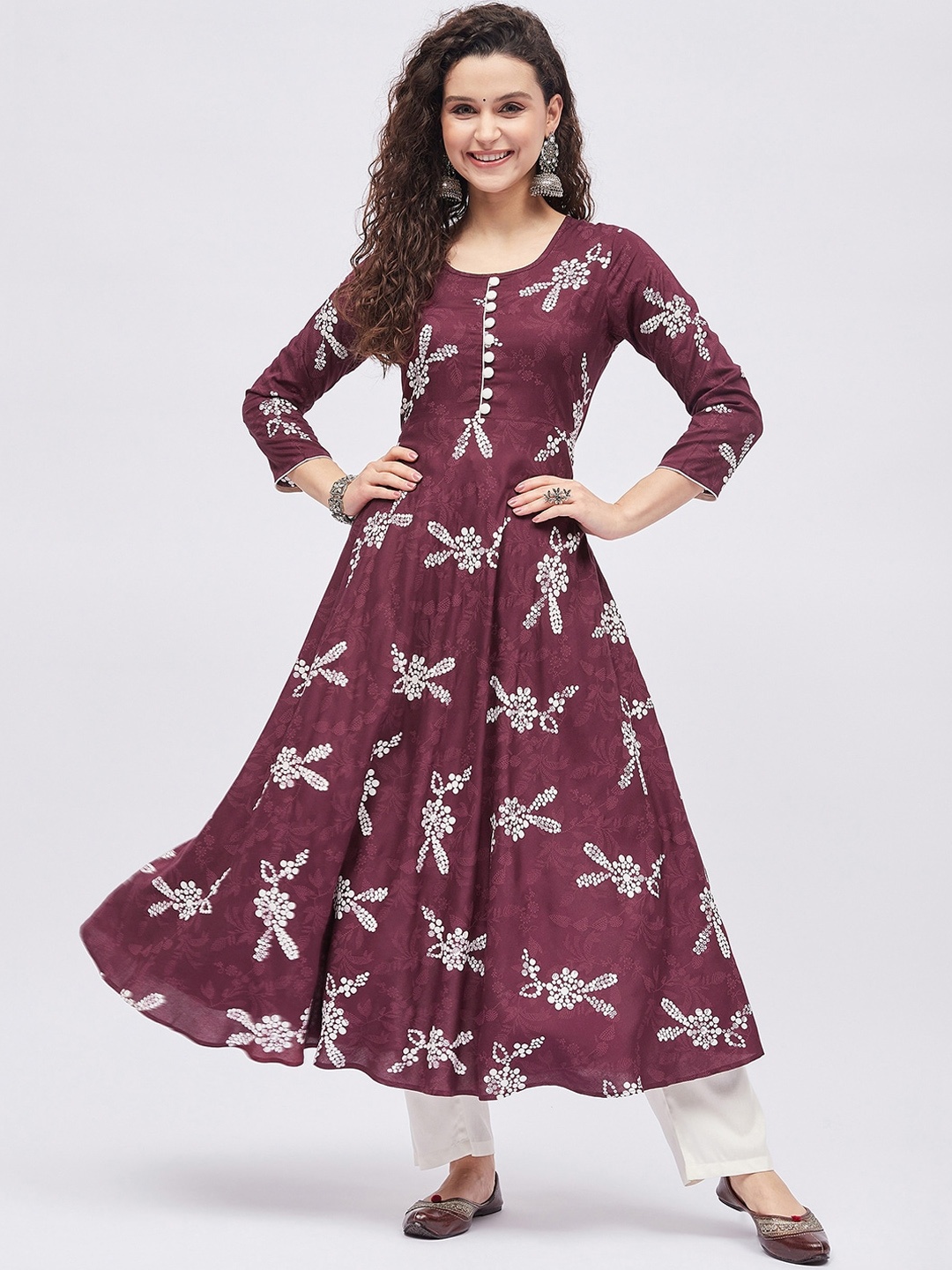 

Tissu Women Floral Printed Anarkali Kurta, Maroon
