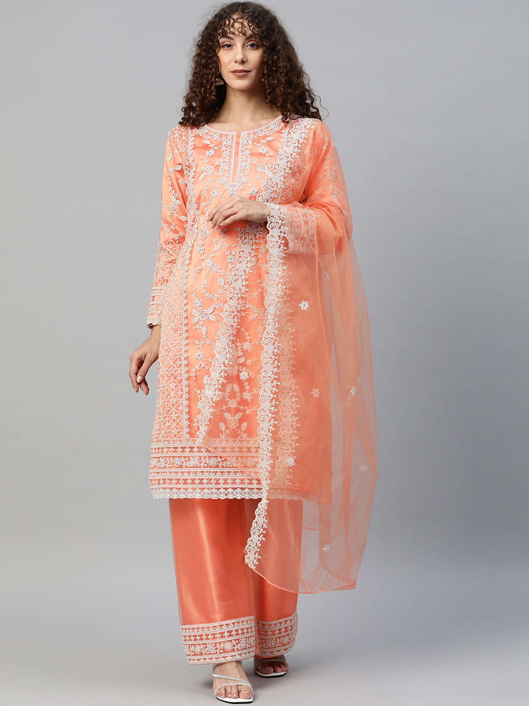 

Readiprint Fashions Embroidered Semi-Stitched Dress Material, Peach