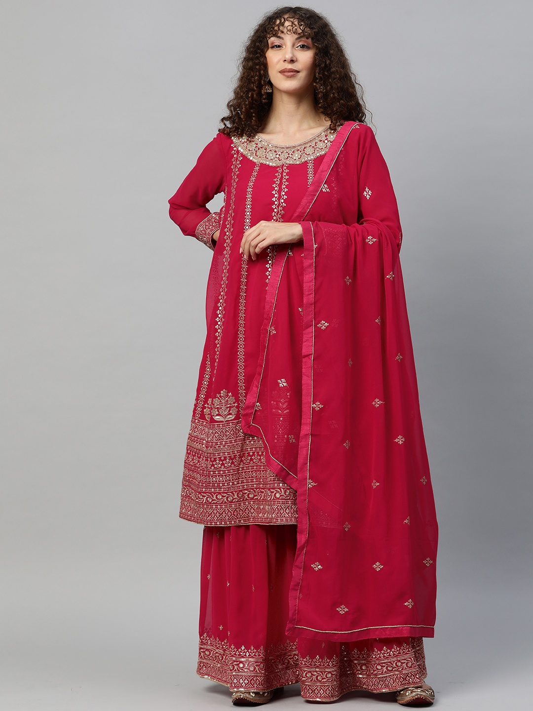 

Readiprint Fashions Embroidered Semi-Stitched Dress Material, Pink