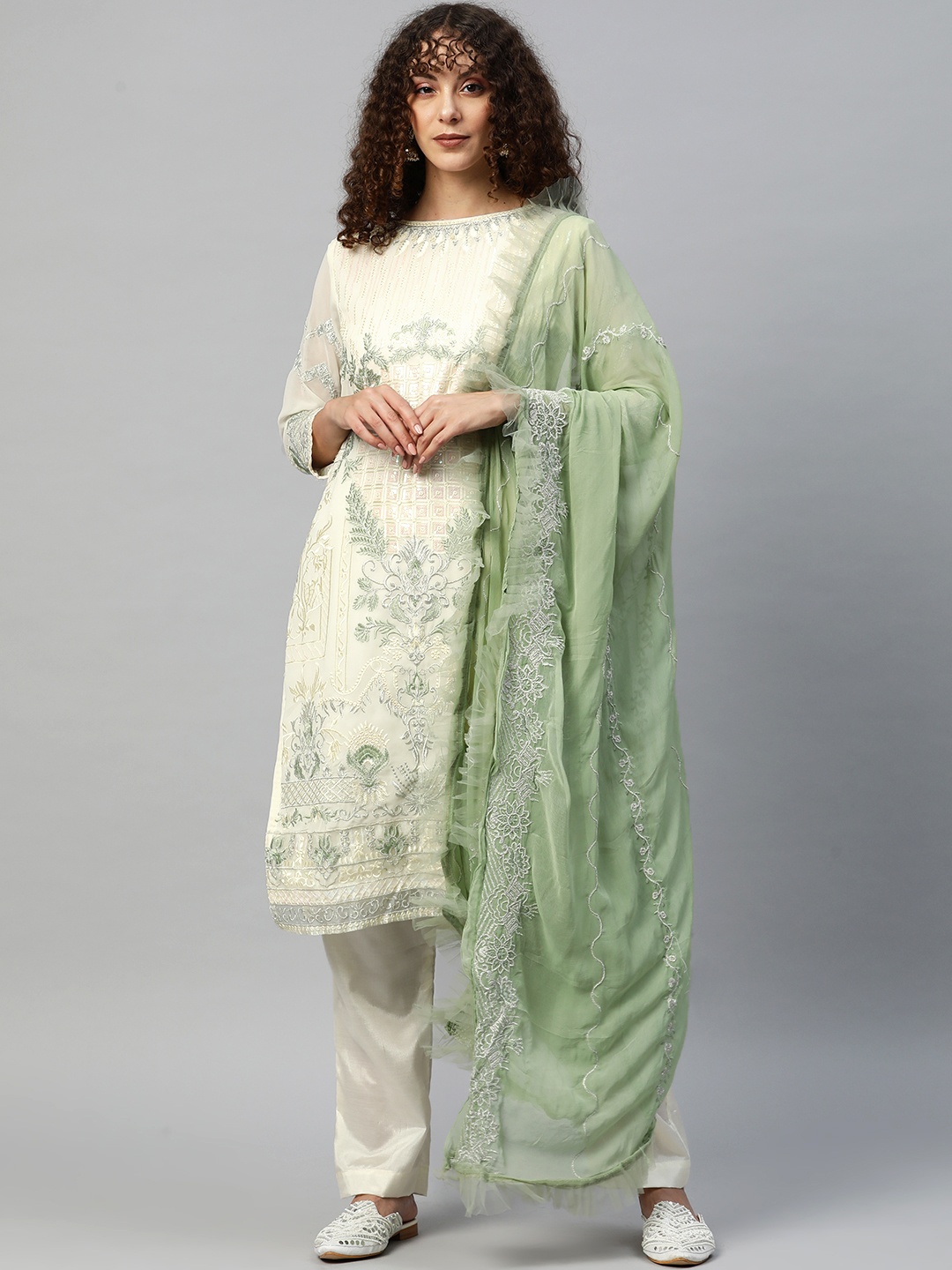 

Readiprint Fashions Embroidered Semi-Stitched Dress Material, Green