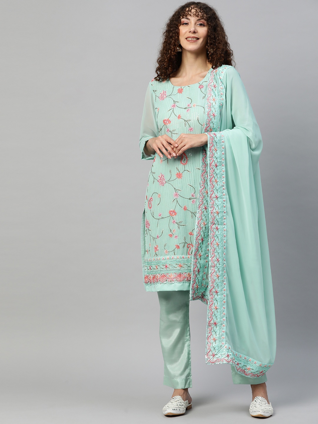 

Readiprint Fashions Embroidered Semi-Stitched Dress Material, Sea green