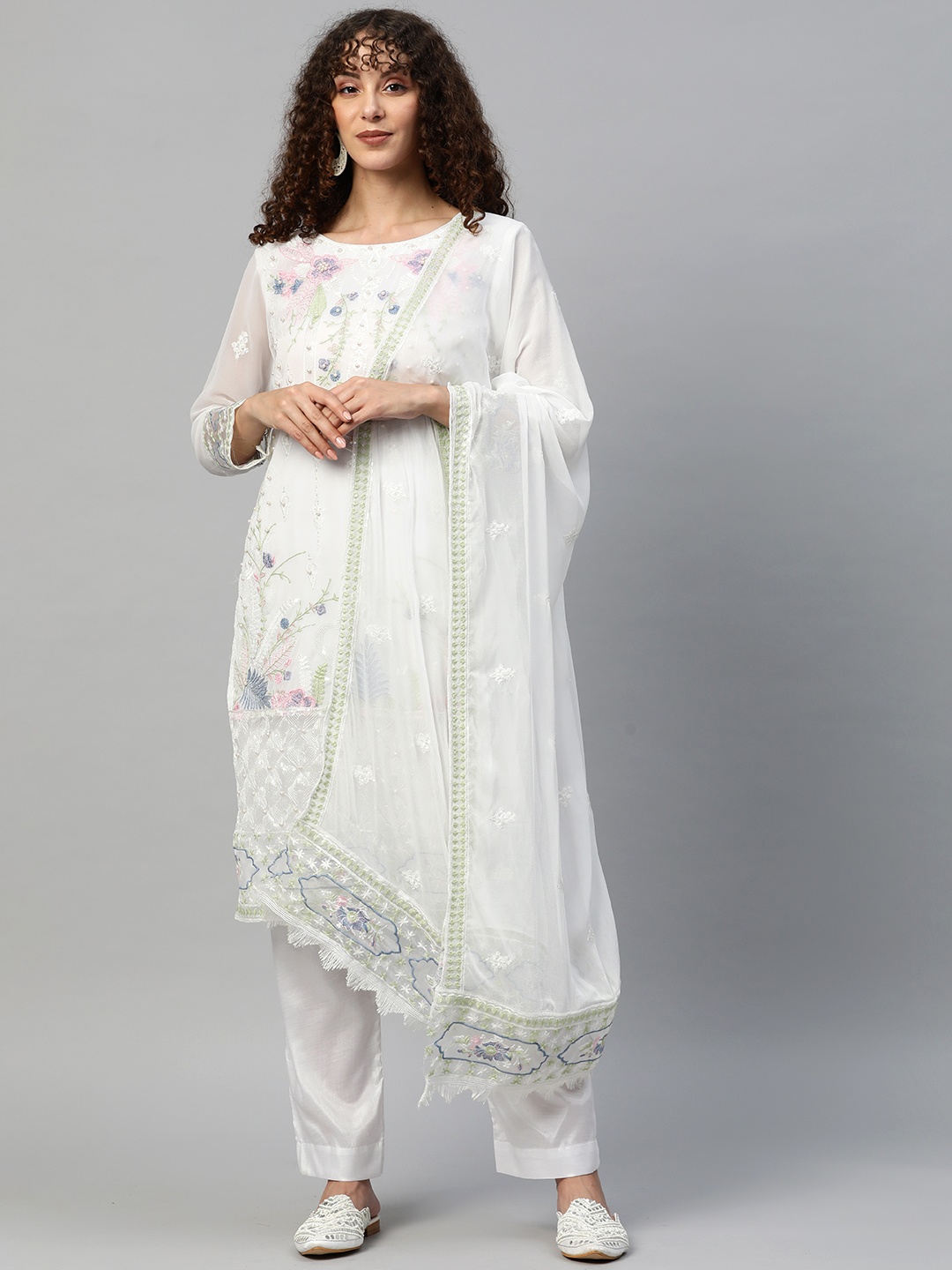 

Readiprint Fashions Embroidered Semi-Stitched Dress Material, White