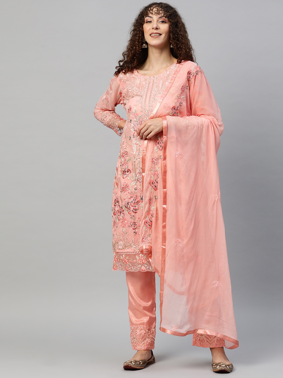

Readiprint Fashions Embroidered Semi-Stitched Dress Material, Peach