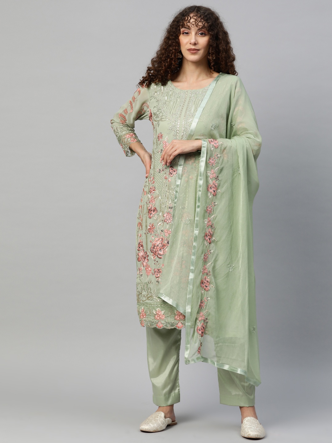 

Readiprint Fashions Embroidered Semi-Stitched Dress Material, Green