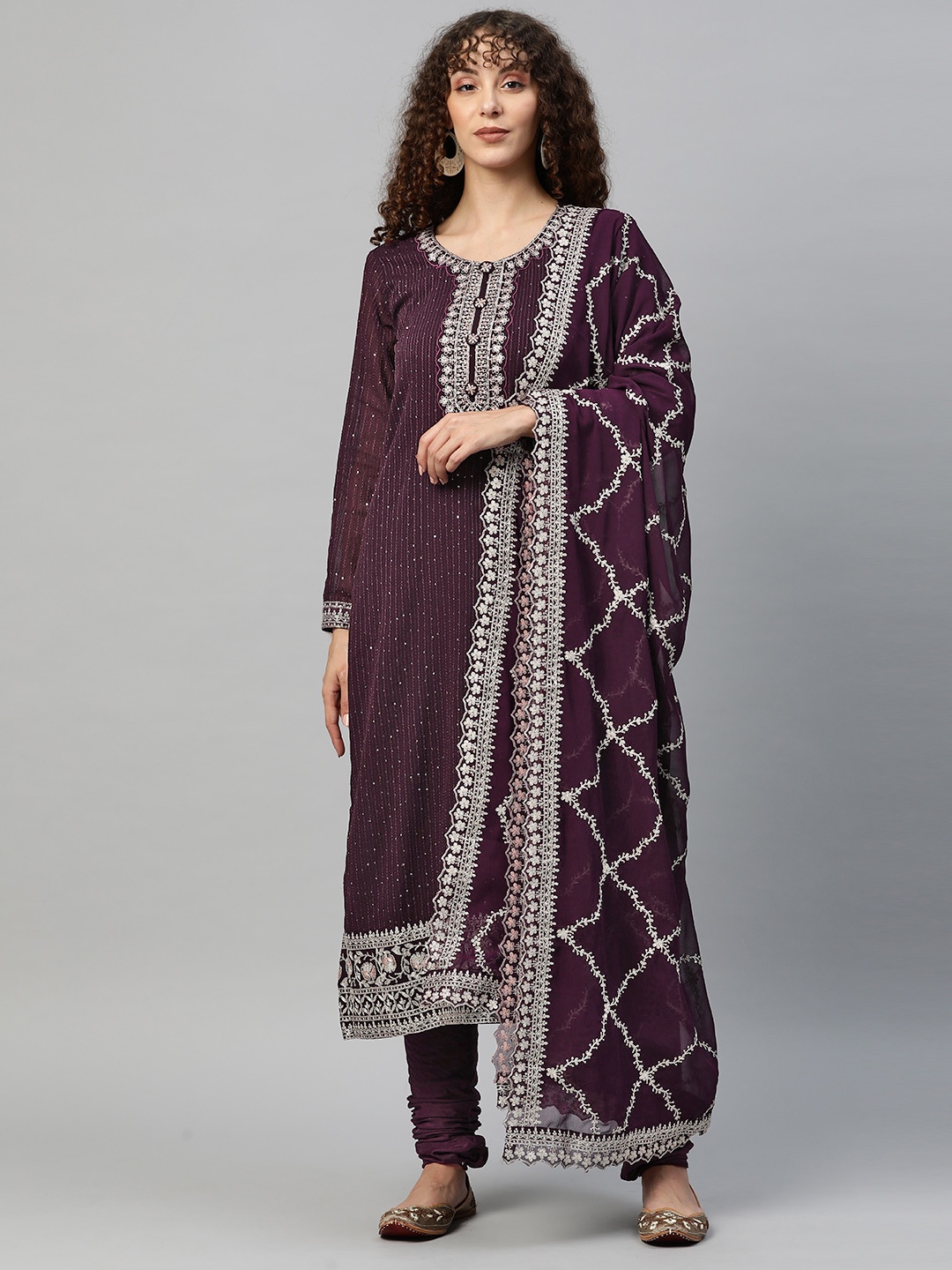 

Readiprint Fashions Embroidered Semi-Stitched Dress Material, Violet