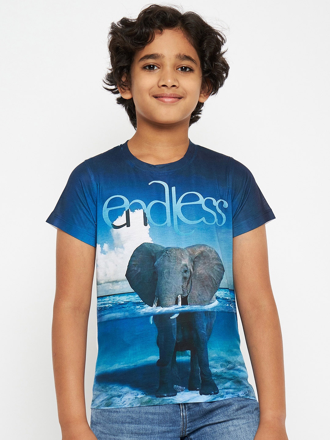 

Wear Your Mind Boys Blue & White Printed Round Neck T-shirt