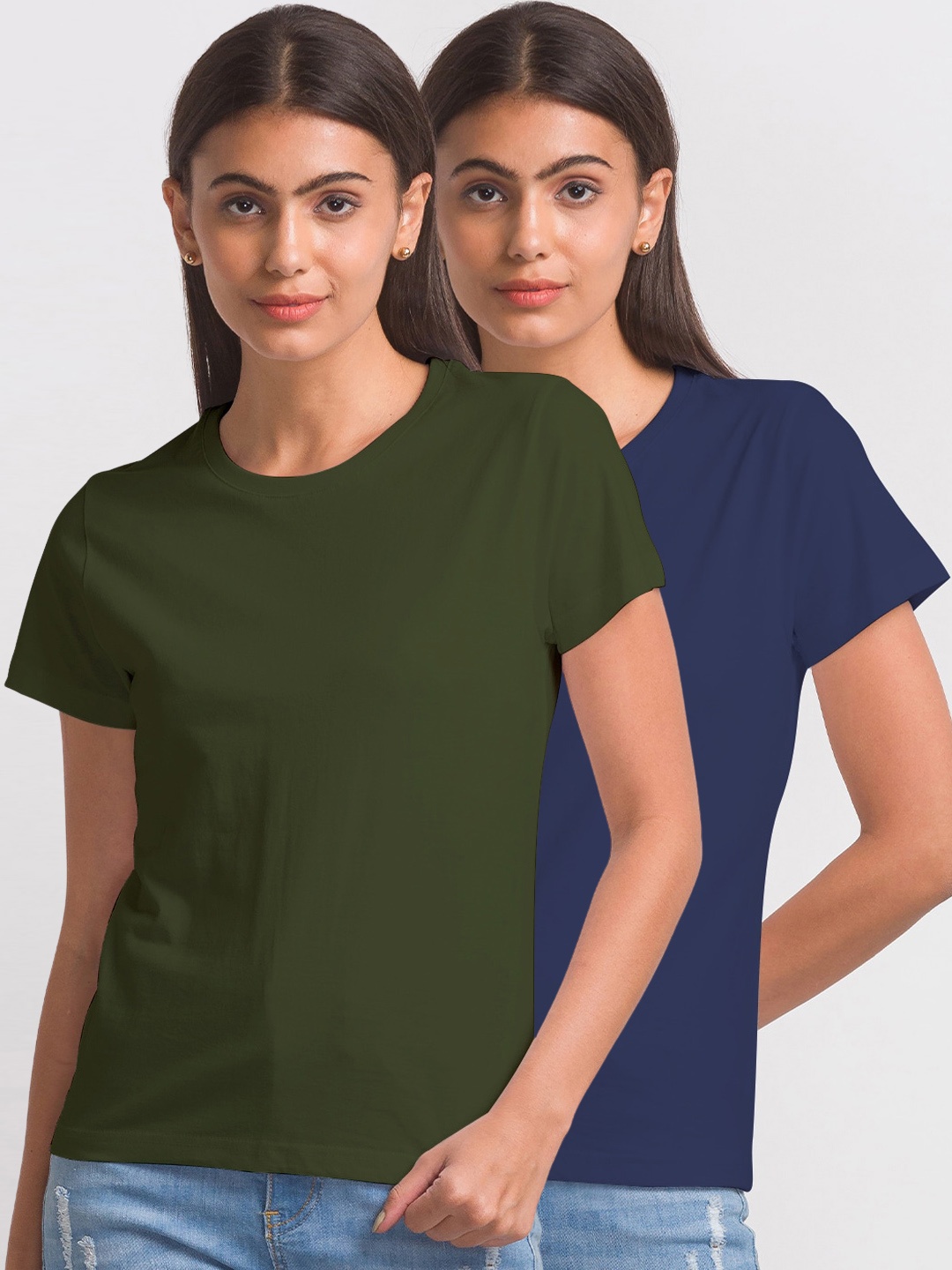 

FashionRack Women Pack Of 3 Cotton T-shirt, Olive