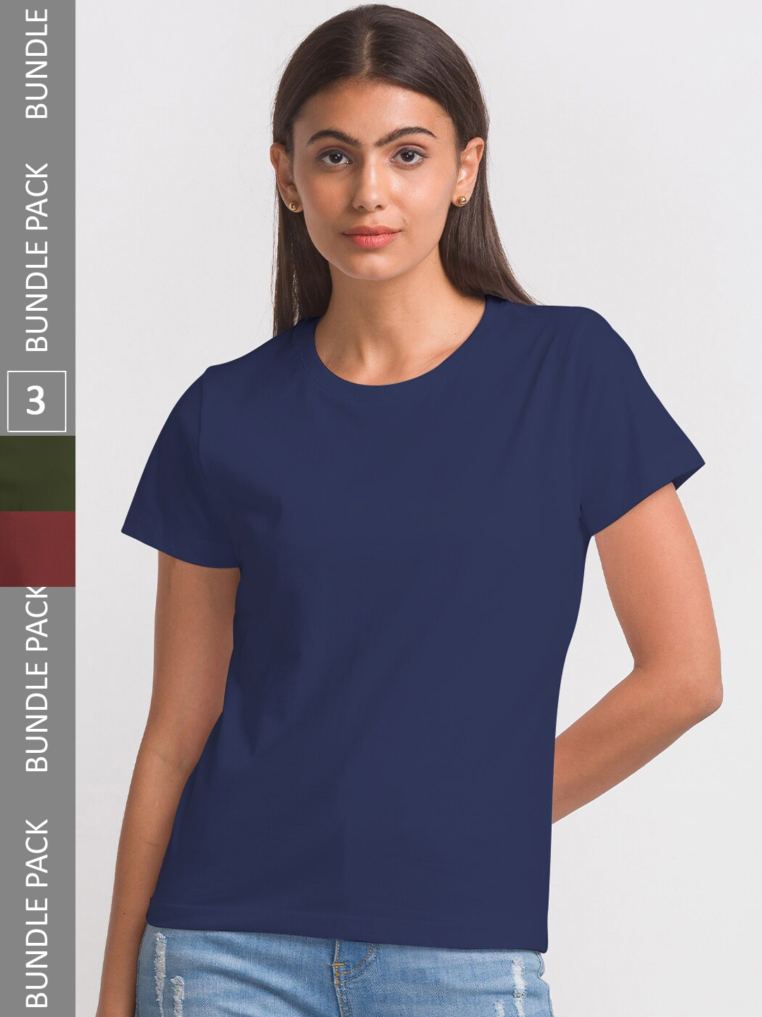

FashionRack Women Pack Of 3 Cotton T-shirt, Maroon