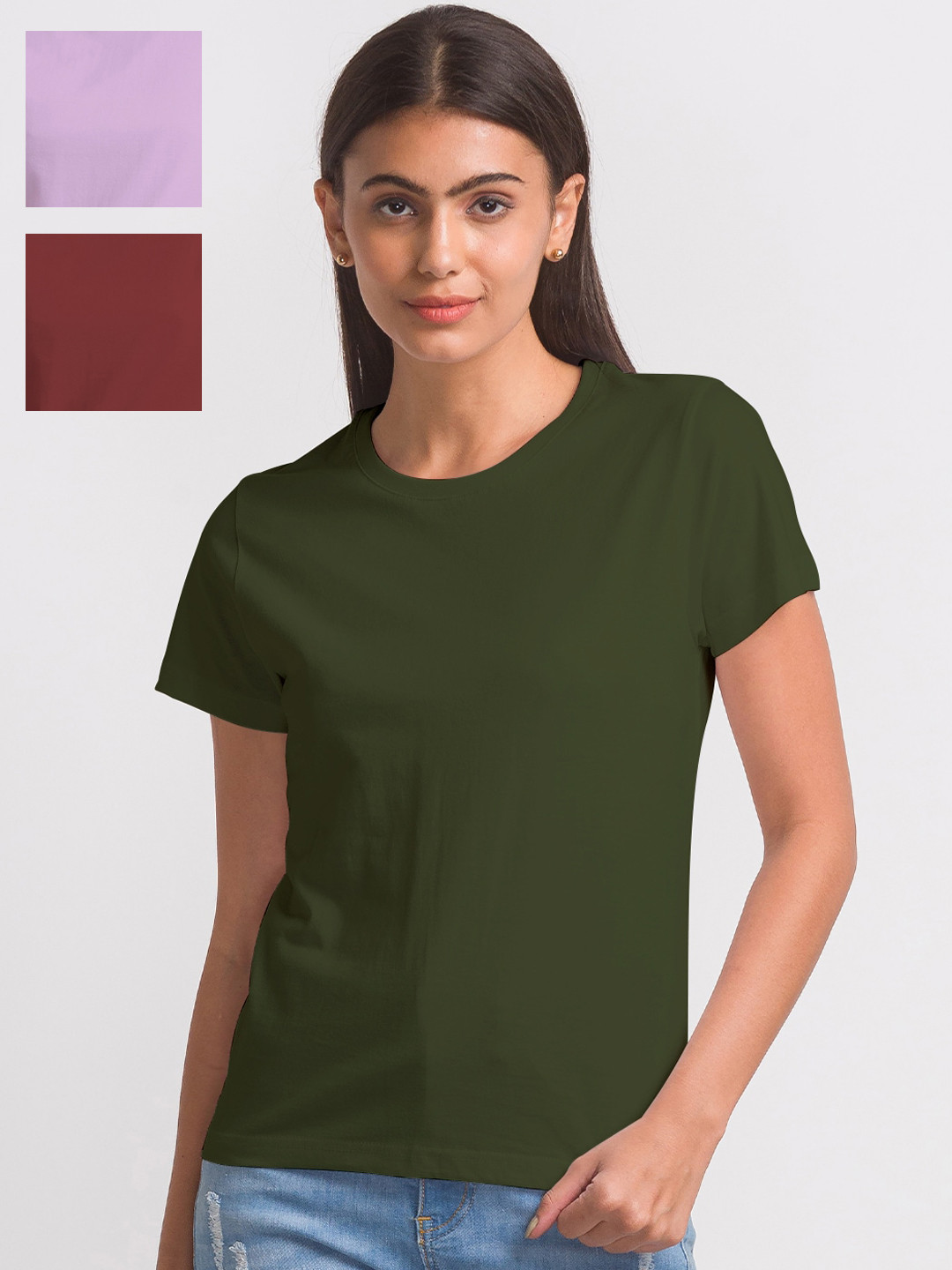 

FashionRack Women Pack Of 3 Cotton T-shirt, Maroon