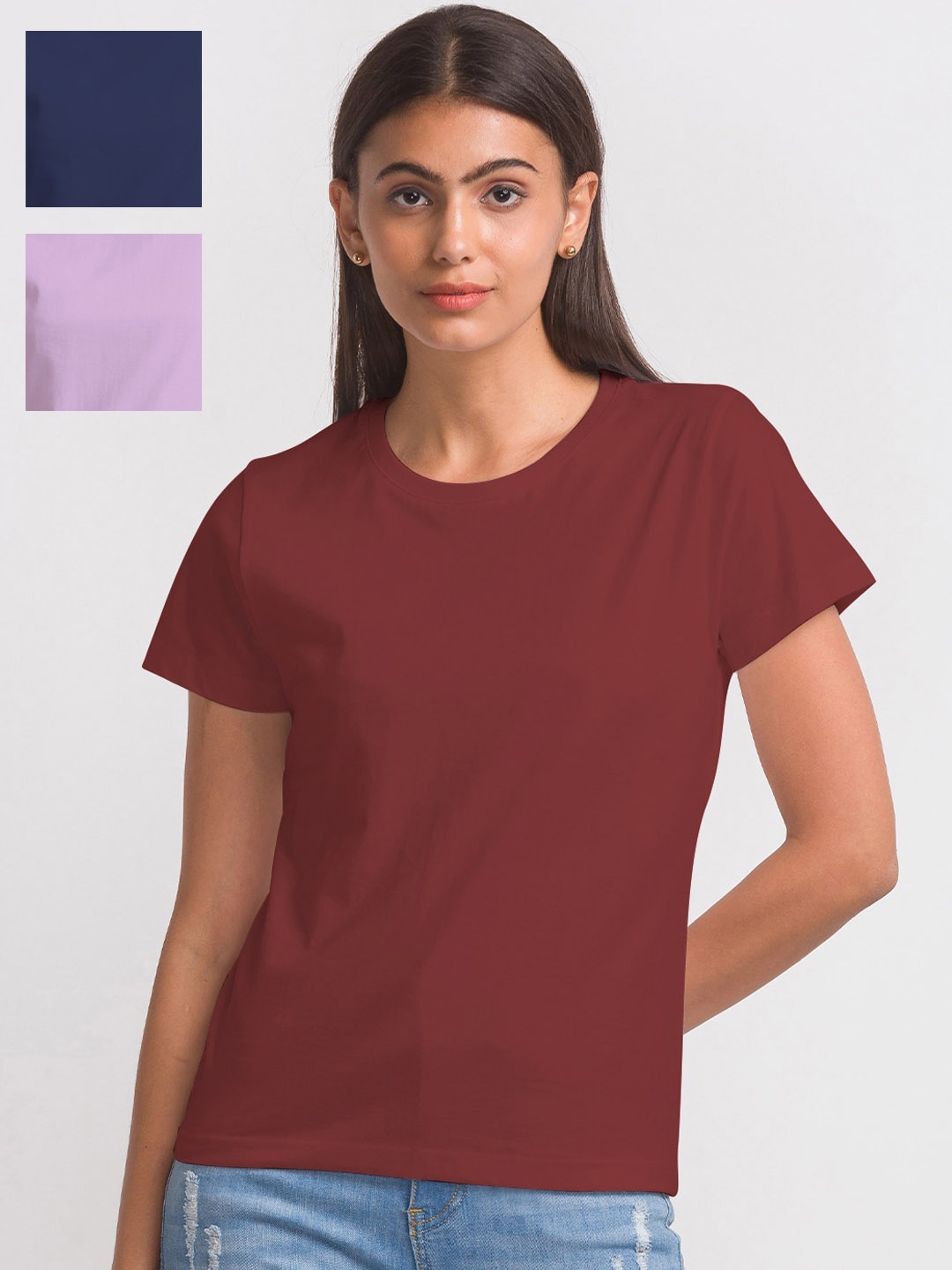 

FashionRack Women Pack Of 3 Cotton T-shirt, Maroon