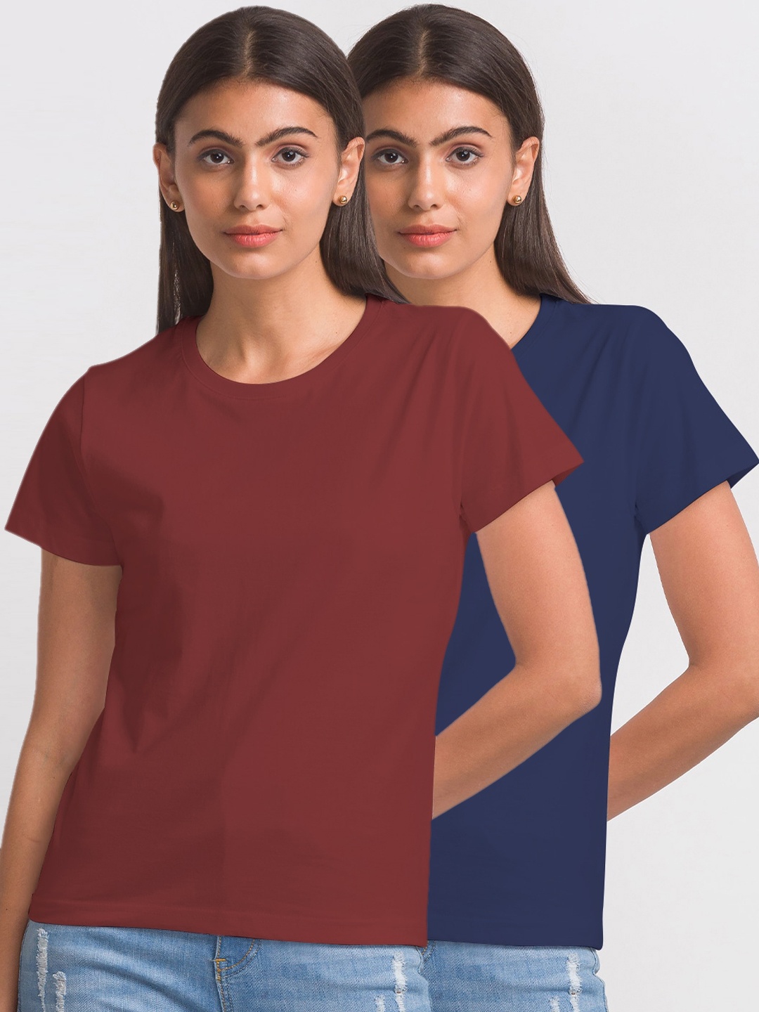 

FashionRack Women Pack Of 3 Cotton T-shirt, Maroon