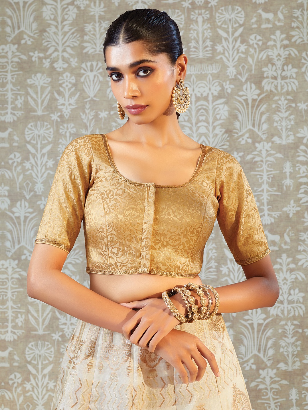 

Soch Women Woven Design Silk Padded Saree Blouse, Gold
