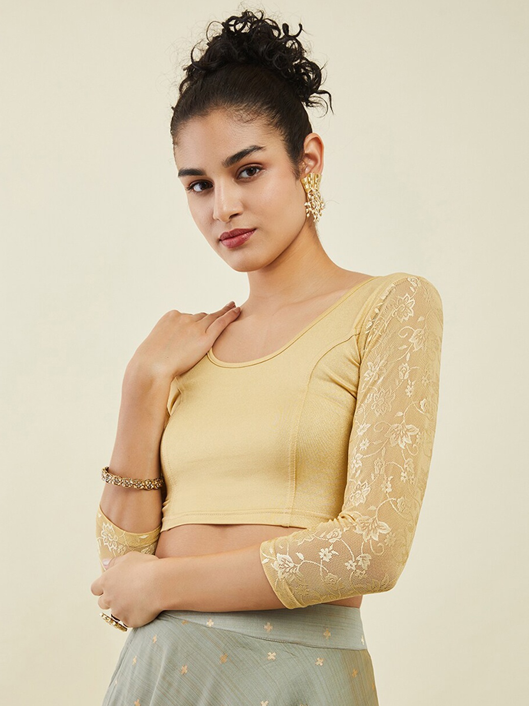 

Soch U-Neck Cotton Gold Saree Blouse