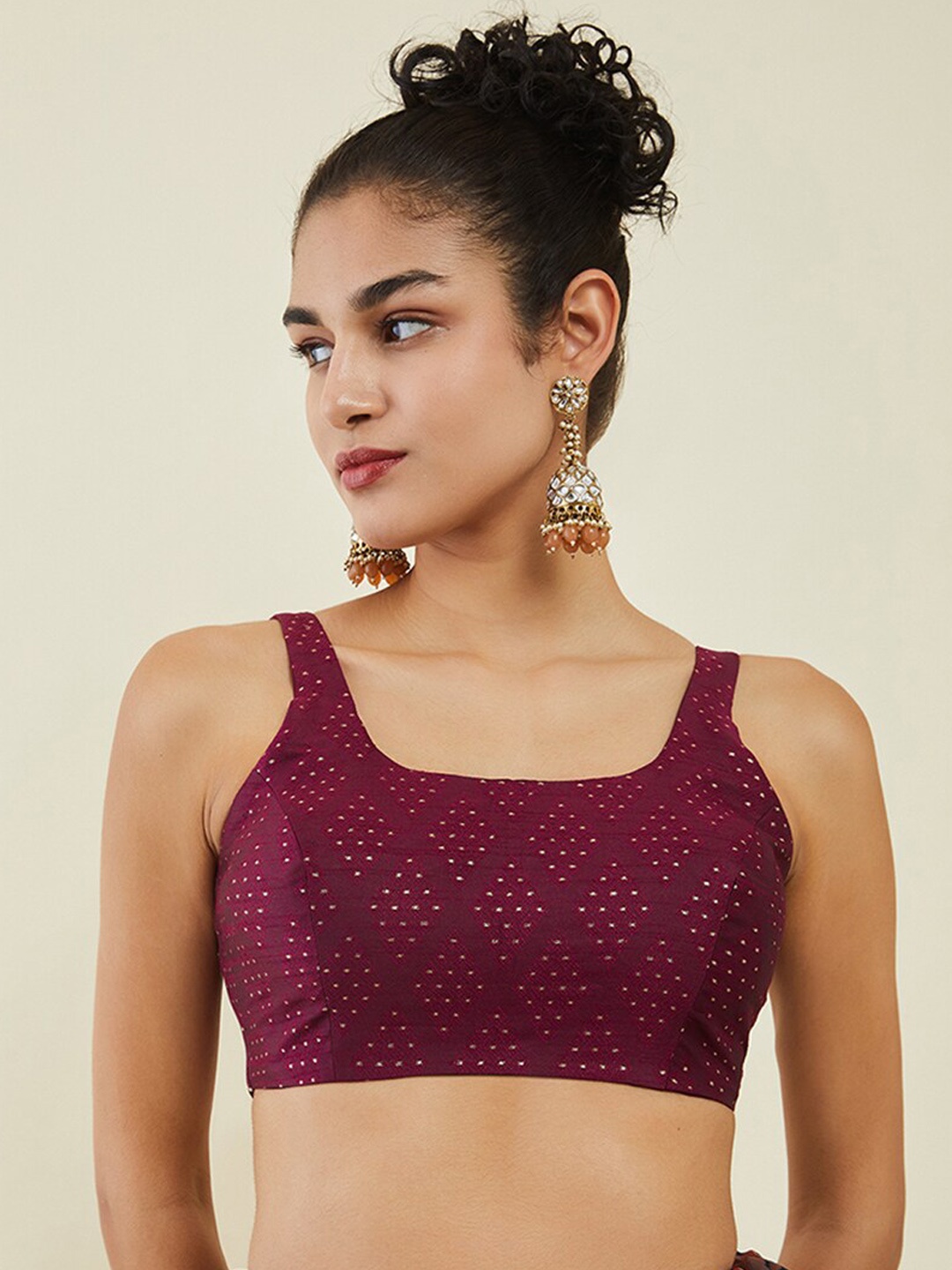 

Soch Women Embellished Padded Silk Blouse, Burgundy