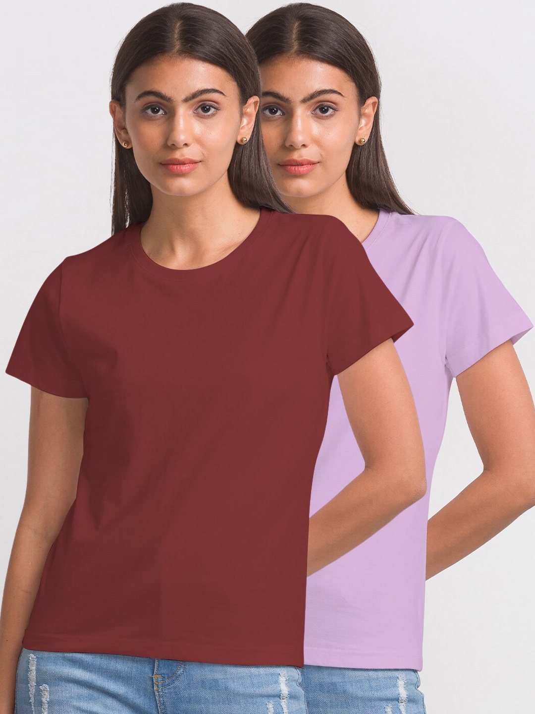 

FashionRack Women Set Of 2 Cotton T-shirt, Maroon