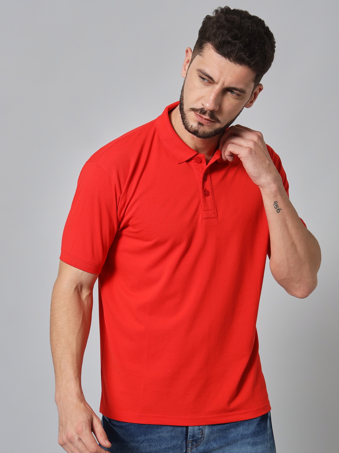 

GRIFFEL Men Polo Collar Cotton T-shirt, Red