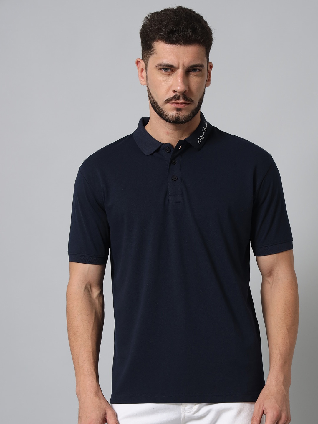 

GRIFFEL Men Polo Collar Cotton T-shirt, Navy blue