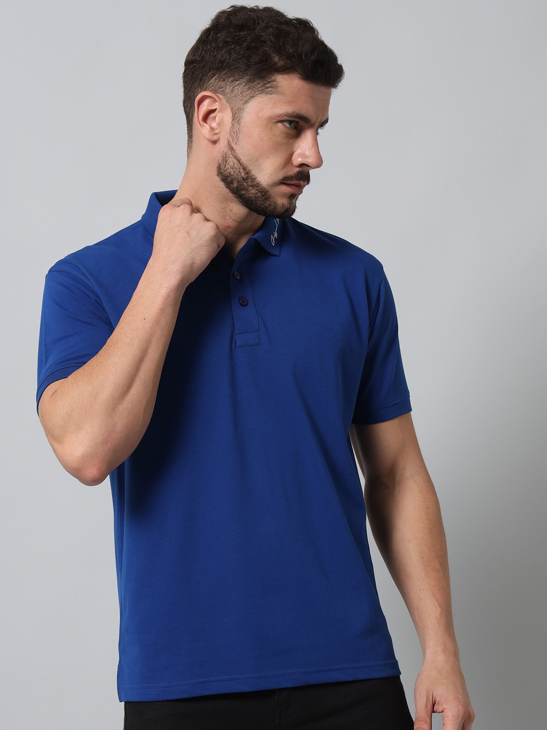 

GRIFFEL Men Polo Collar Cotton T-shirt, Blue