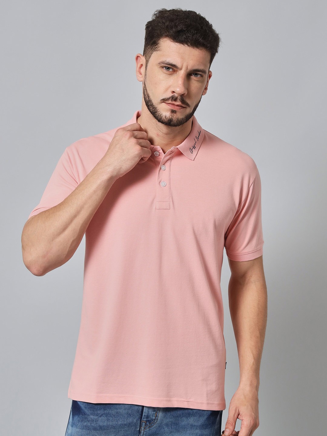 

GRIFFEL Men Polo Collar Cotton T-shirt, Peach