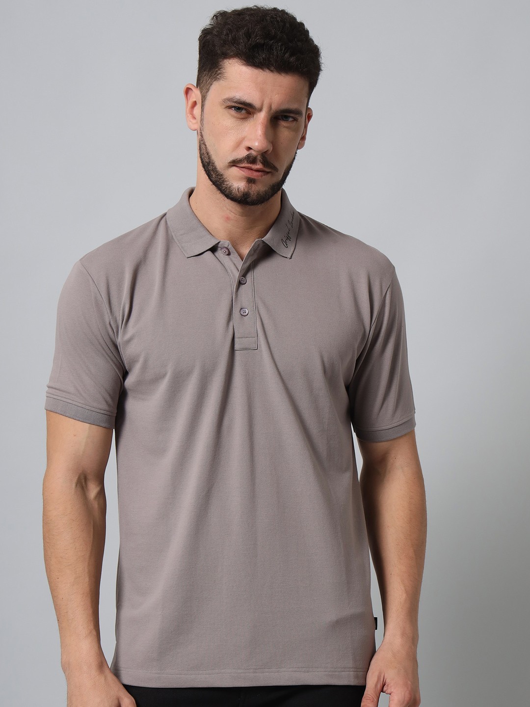 

GRIFFEL Men Polo Collar Cotton T-shirt, Grey melange
