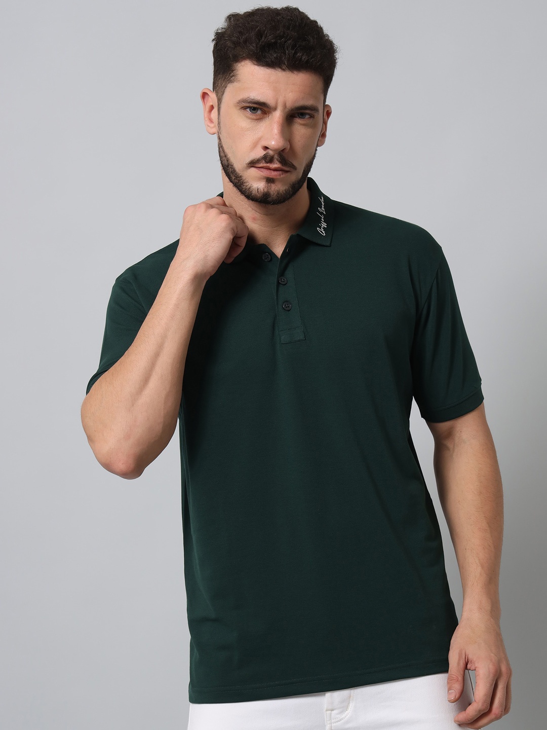 

GRIFFEL Men Polo Collar Cotton T-shirt, Green