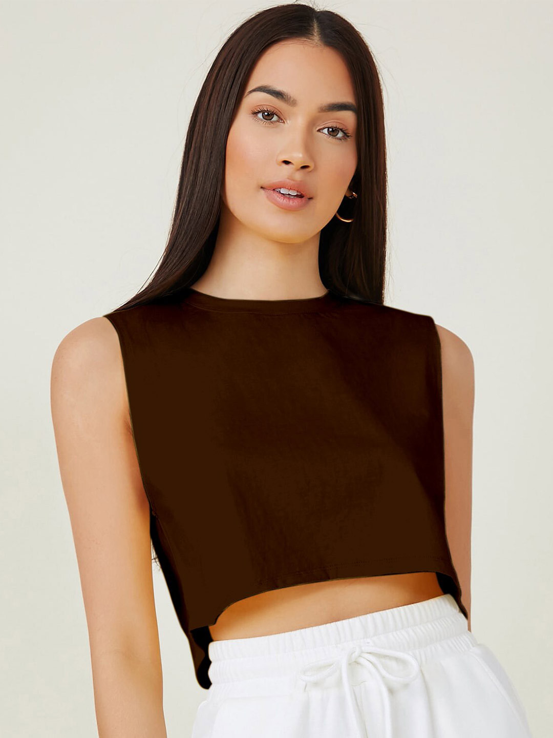 

AAHWAN Sleeveless Crop Tops, Brown
