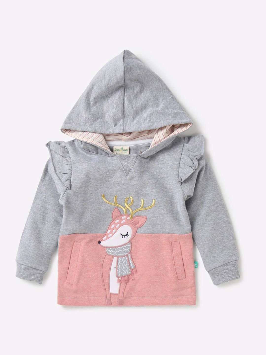 

JusCubs Girls Colourblocked Hooded Cotton Sweatshirt, Grey