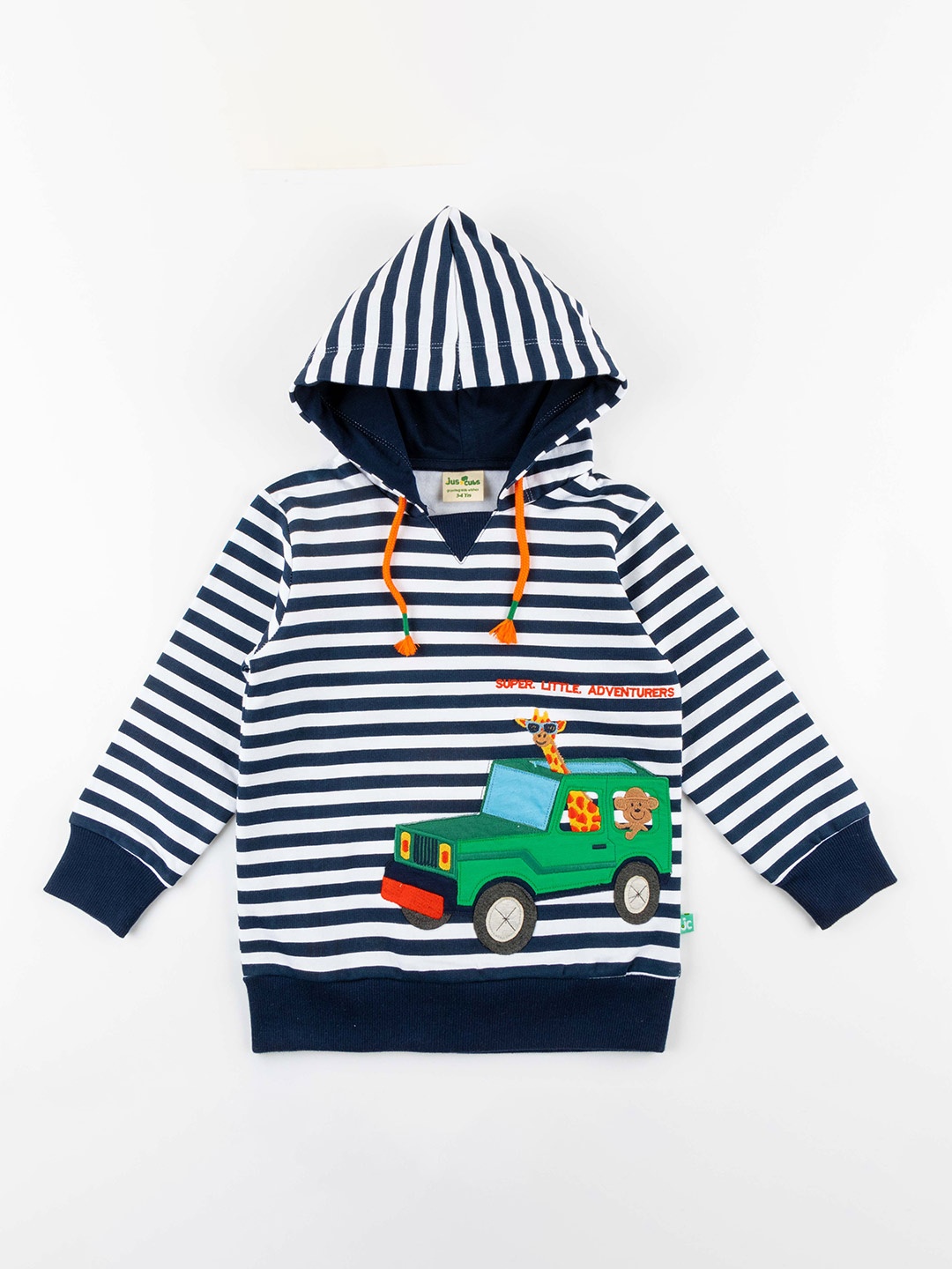 

JusCubs Boys Striped Hooded Cotton Sweatshirt, Navy blue