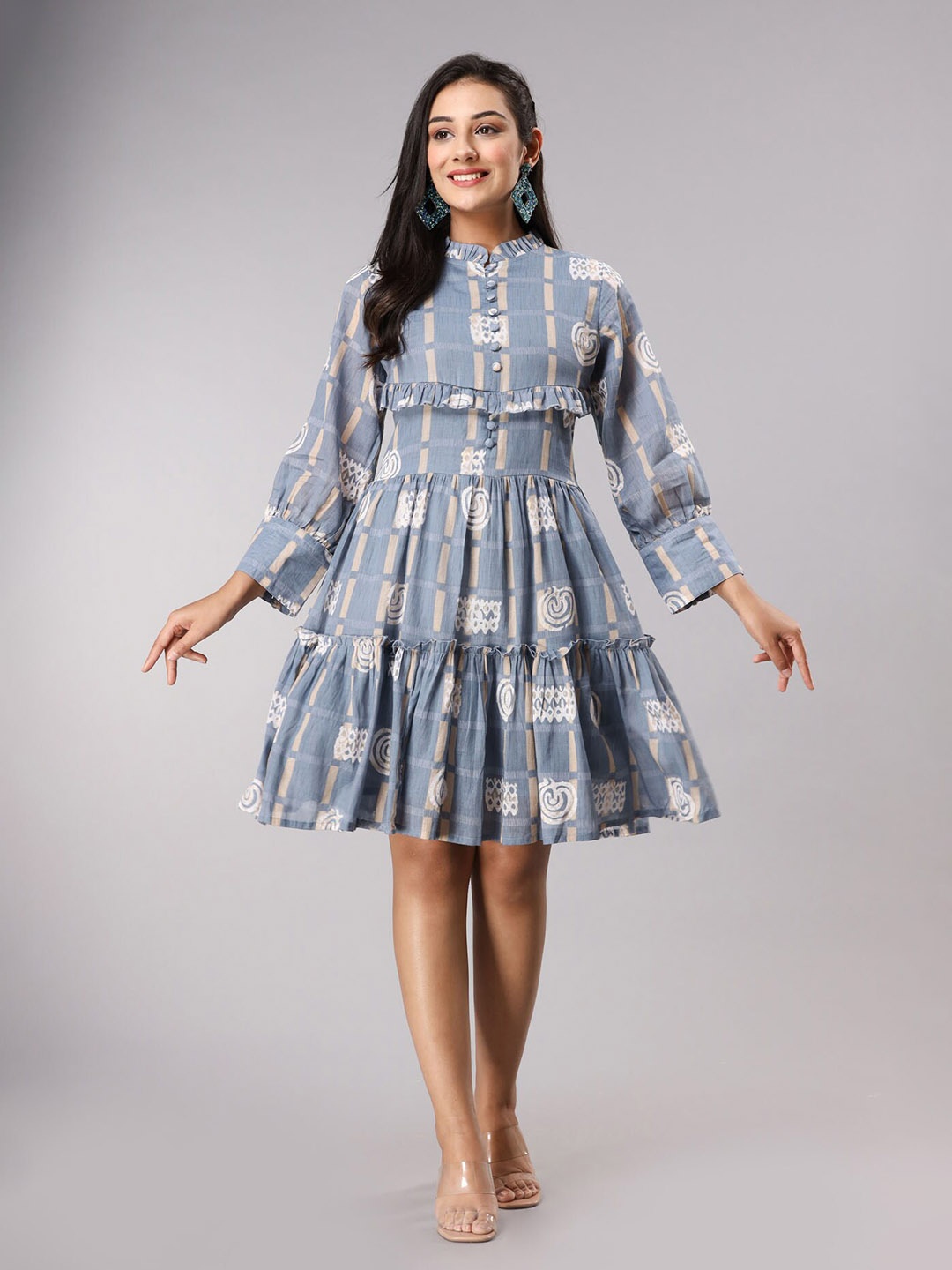 

FASHION DWAR Checked Printed Dress, Blue