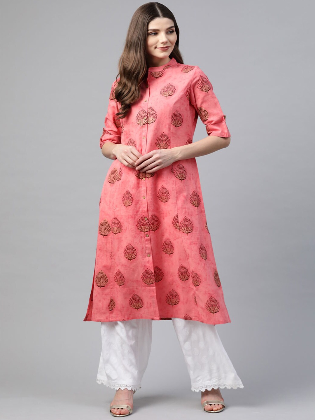 

Divena Women Floral Printed Cotton Kurta, Pink