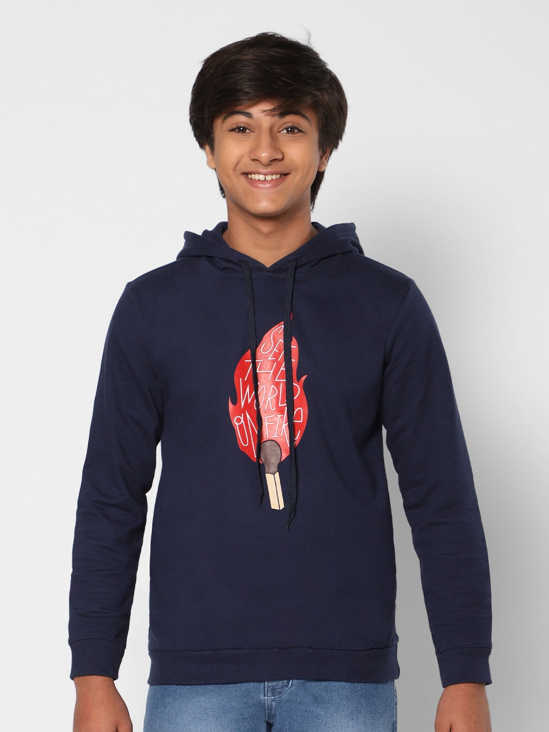 

TeenTrums Boys Graphic Printed Pullover Hooded Sweatshirt, Navy blue