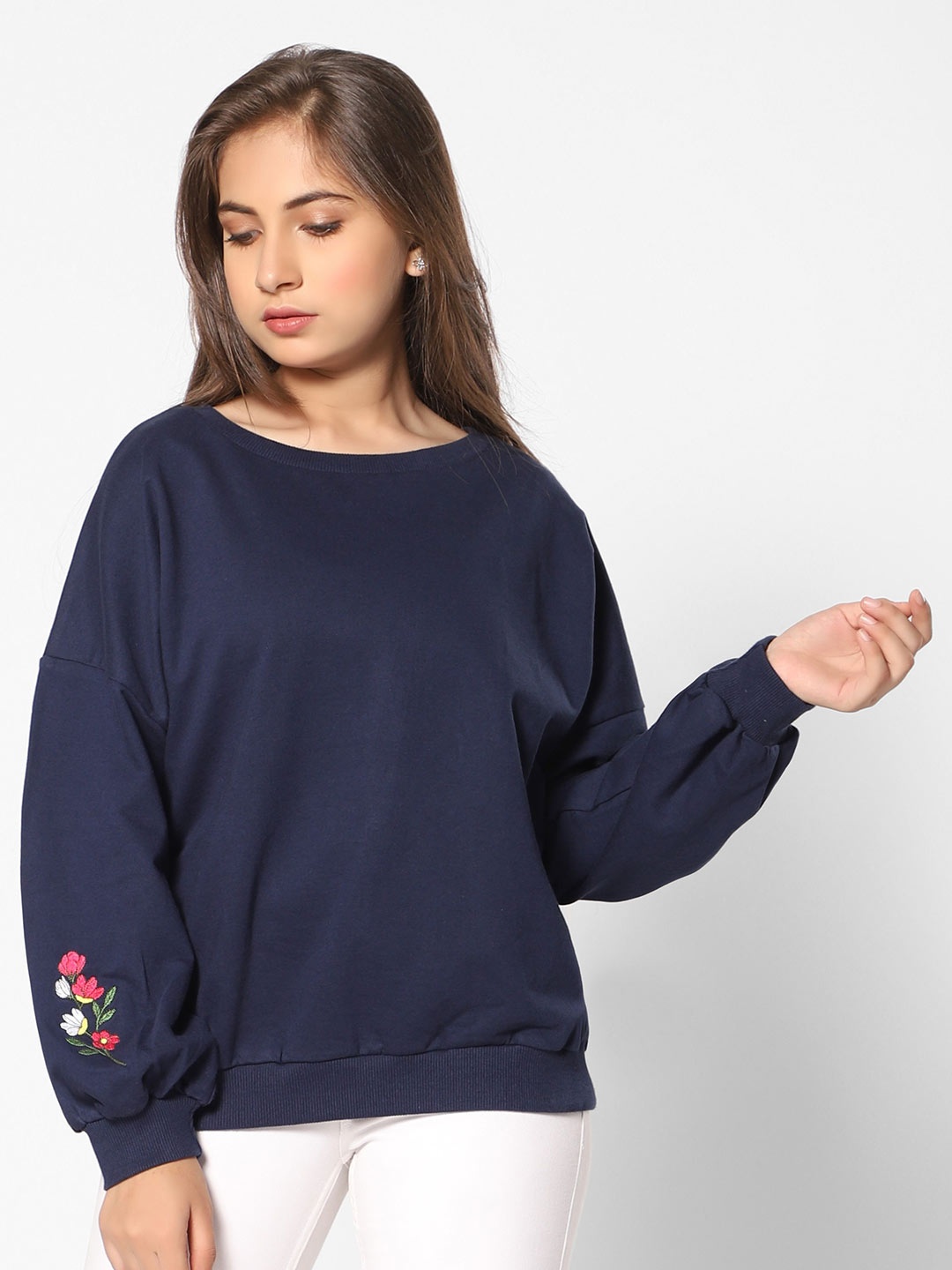 

TeenTrums Girls Embroidered Cotton Sweatshirt, Navy blue