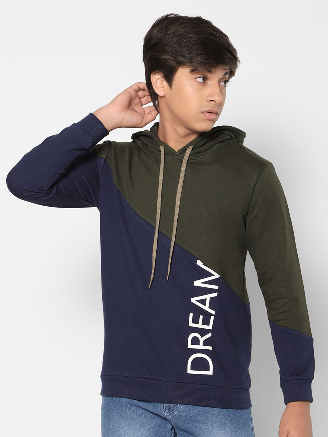 

TeenTrums Boys Colourblocked Hooded Cotton Sweatshirt, Navy blue