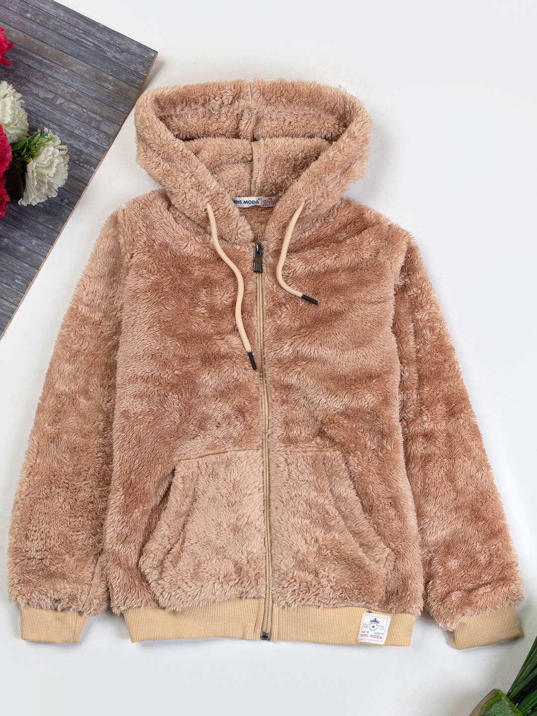 

Nins Moda Girls Front-Open Hooded Sweatshirt, Beige