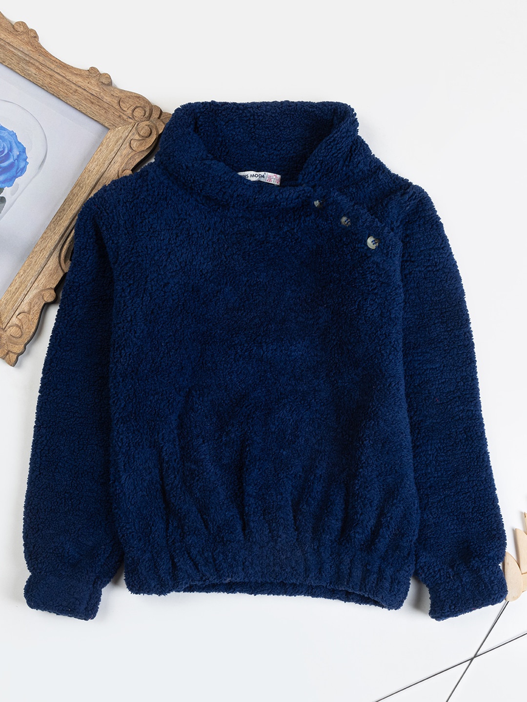 

Nins Moda Girls Mock collar Pullover Sweatshirt, Navy blue
