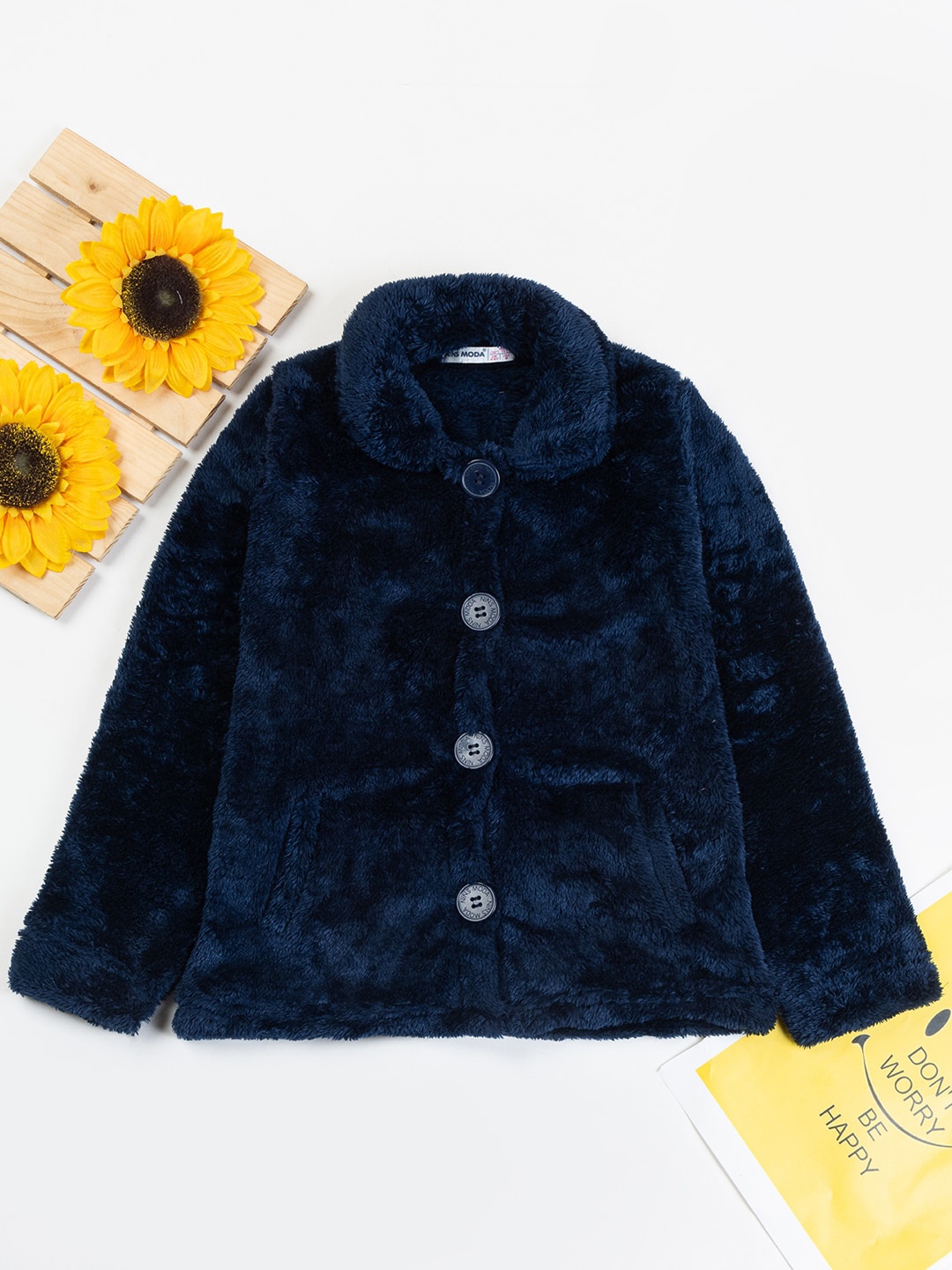 

Nins Moda Girls Shirt Collar Front-Open Sweatshirt, Navy blue