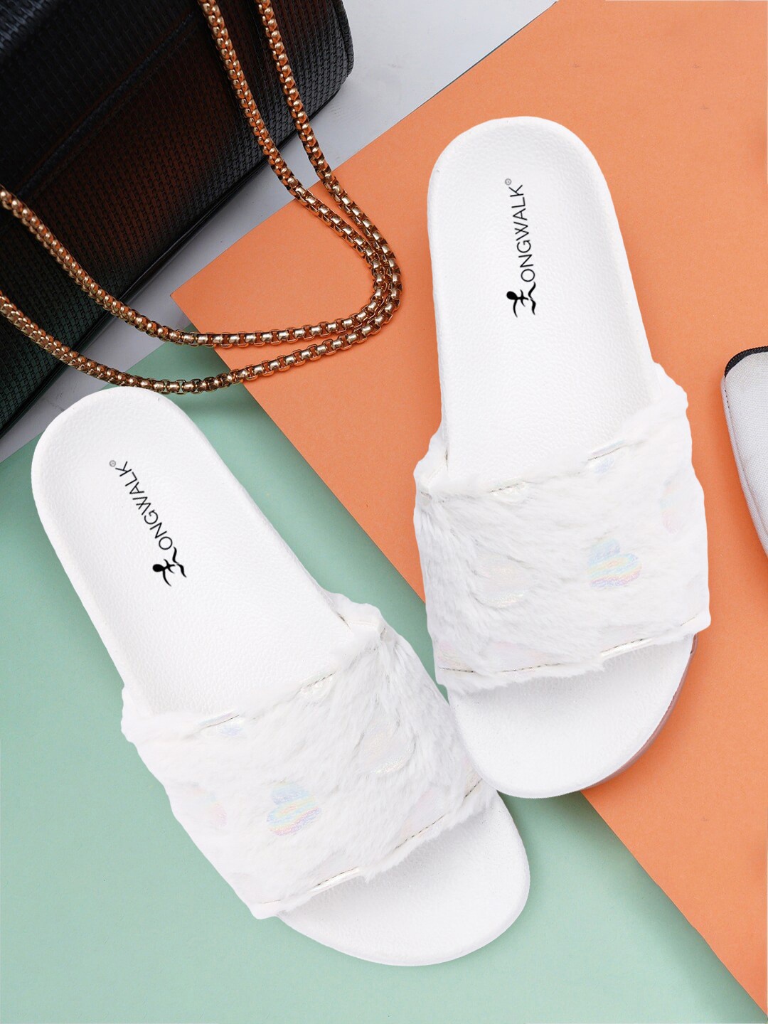 

Longwalk Women Fur Flatform Heels, White
