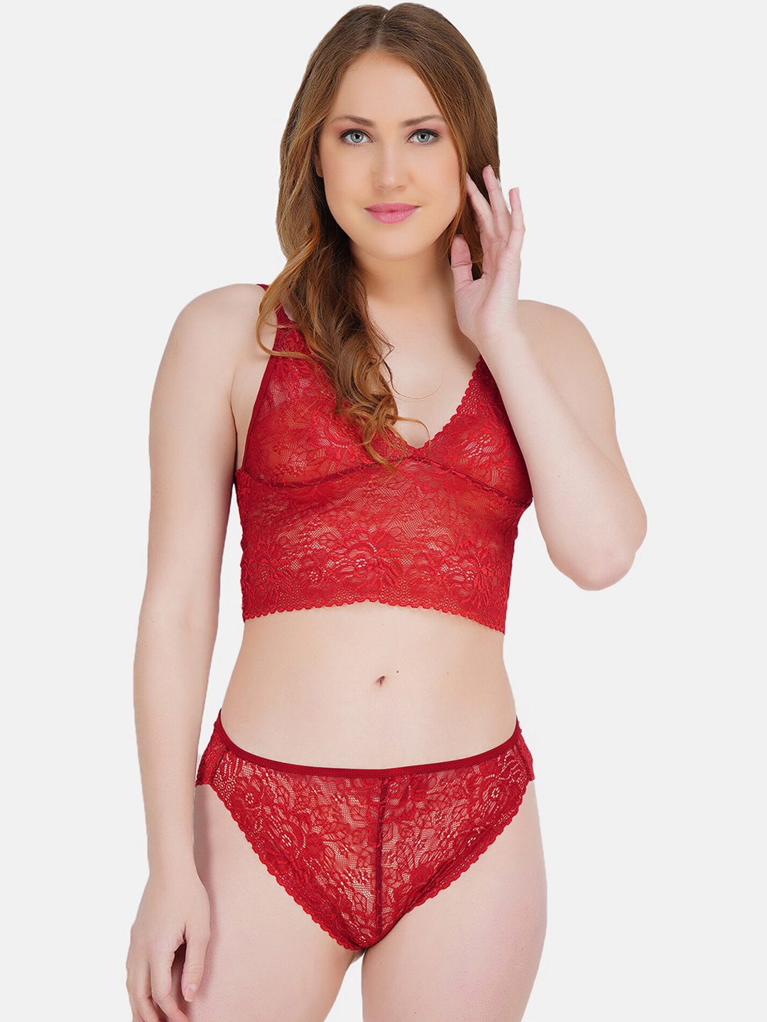 

Hill Islands Self Design Lingerie Set VBIKINI, Red