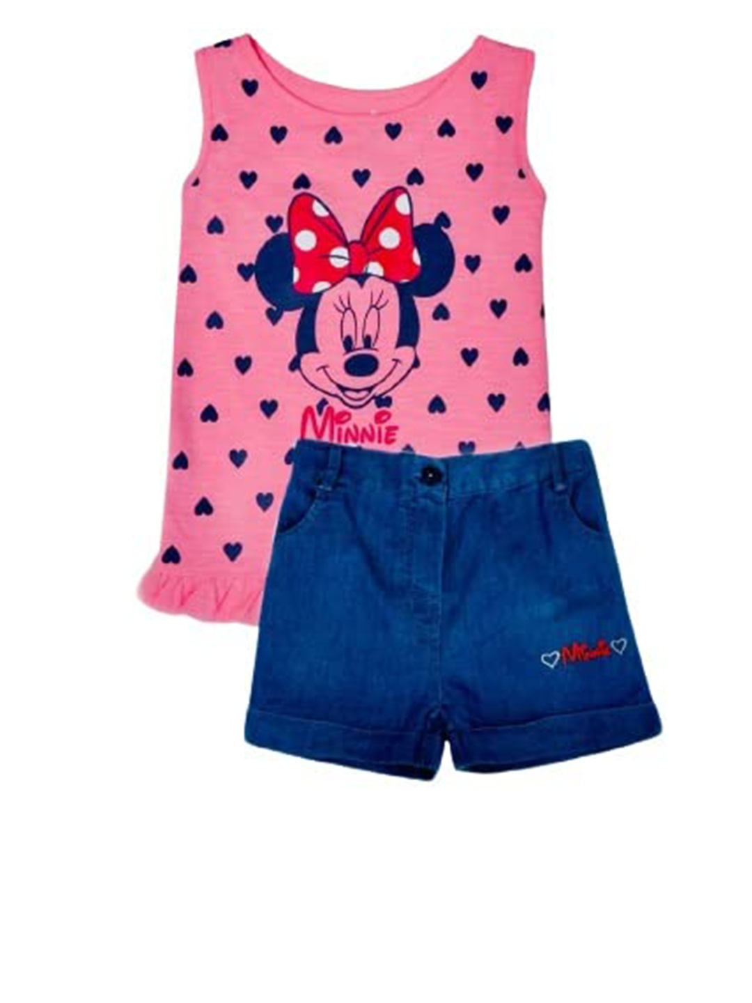 

Bodycare Kids Girls Printed Cotton T-shirt with Shorts Set, Pink