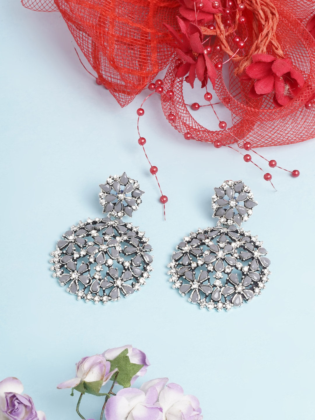 

Anouk Silver Plated Contemporary Kundan Studded Drop Earrings