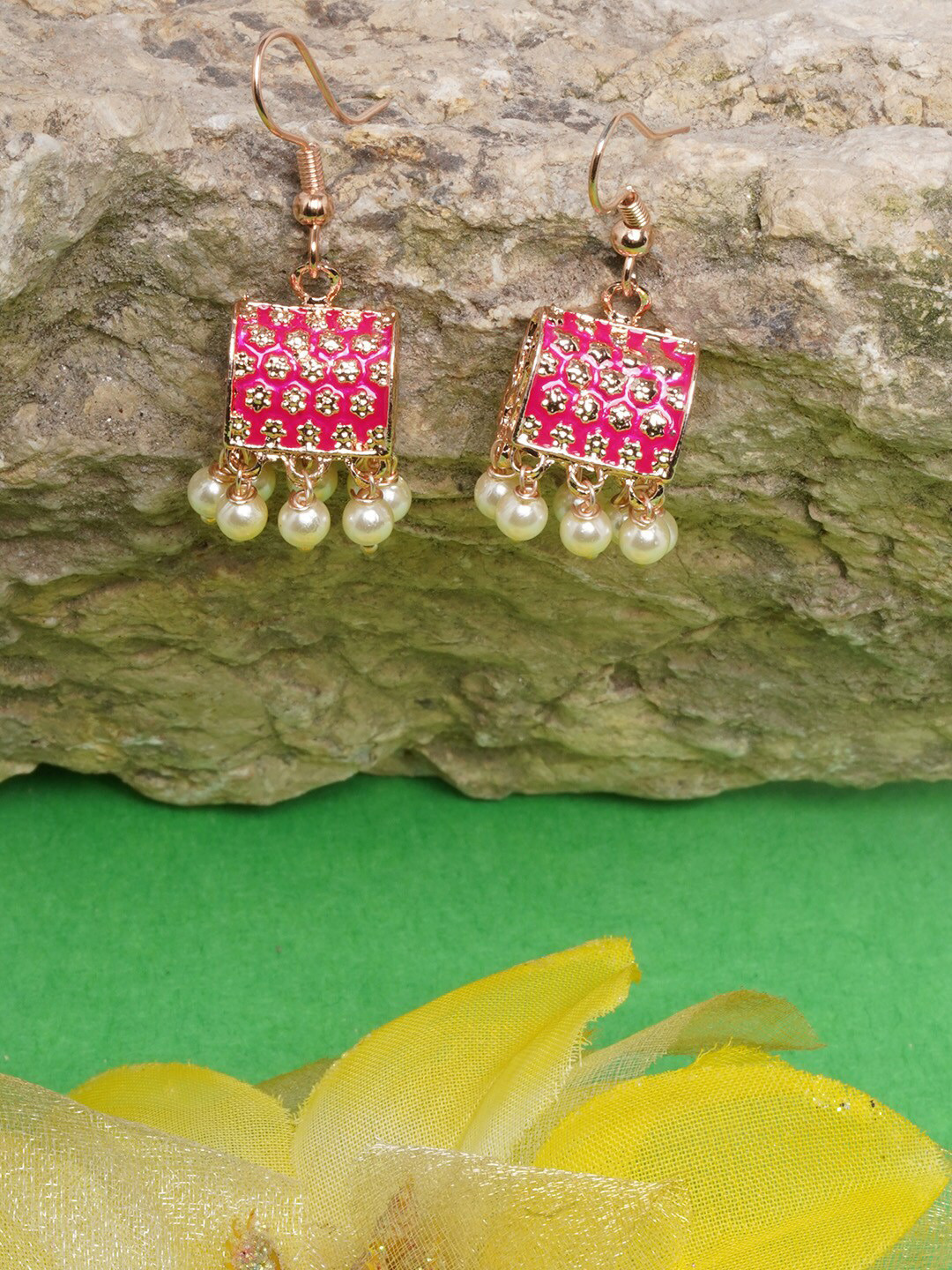 

Anouk Gold-Plated Contemporary Drop Earrings, Pink