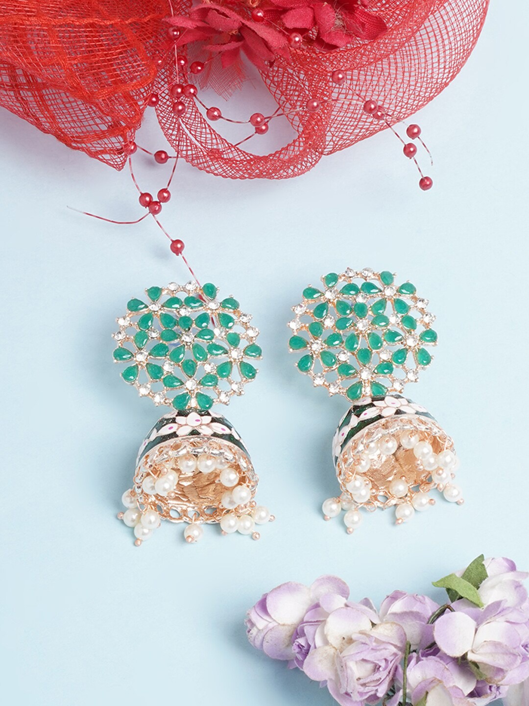 

Anouk Gold-Plated Contemporary Jhumkas Earrings, Green
