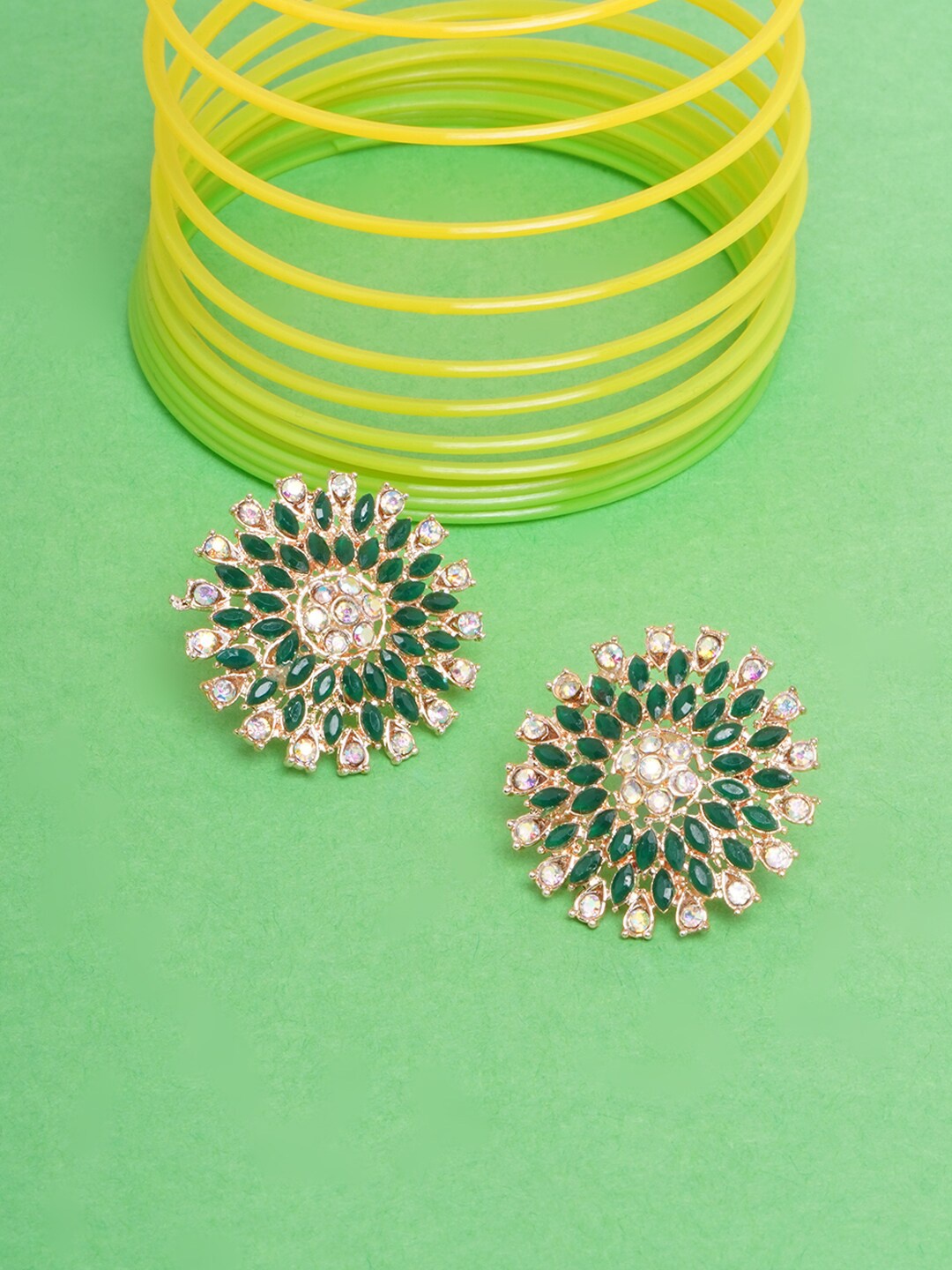 

Anouk Gold-Plated Circular Studs Earrings, Green