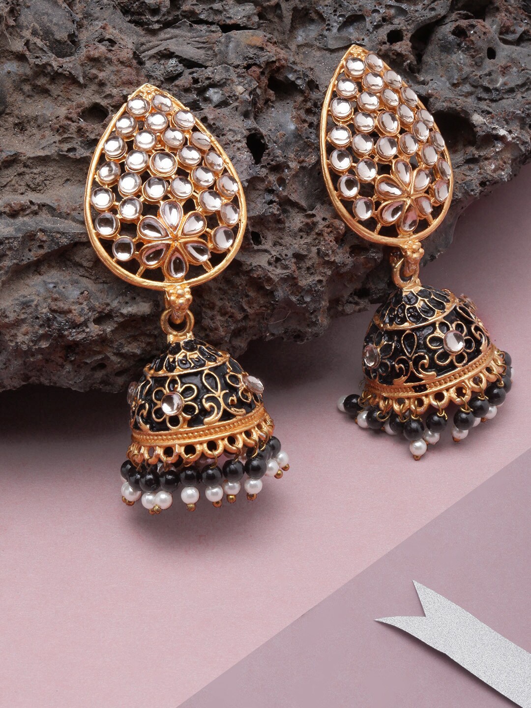 

Anouk Gold-Plated Contemporary Drop Earrings, Black