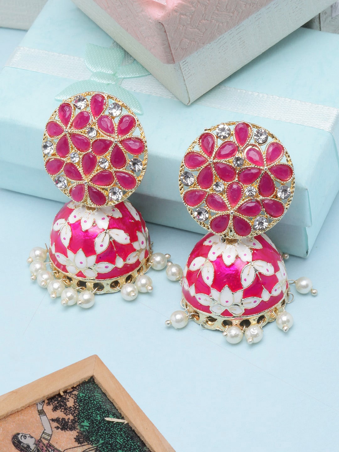 

Anouk Gold Plated Contemporary Jhumkas Earrings, Pink
