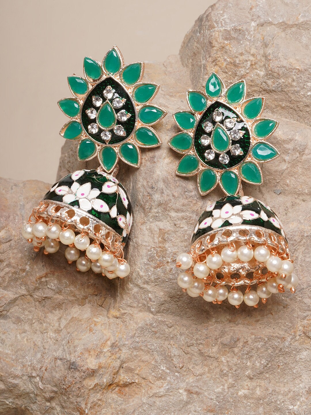 

Anouk Gold-Plated Contemporary Jhumkas Earrings, Green