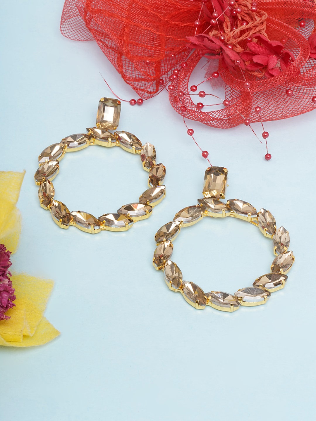 

Anouk Gold Plated Kundan Studded Circular Drop Earrings