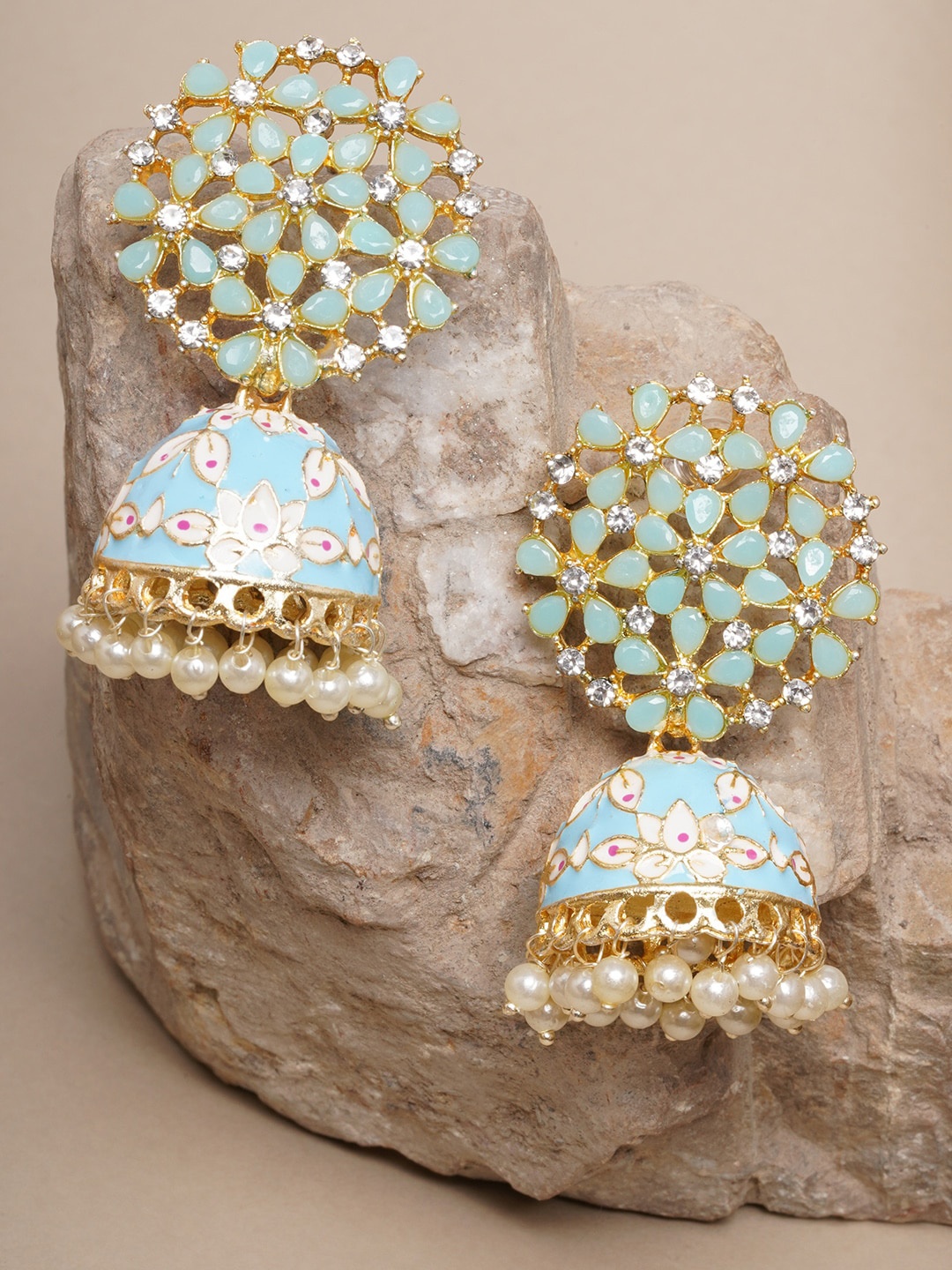 

Anouk Gold-Plated Enamelled Kundan Dome Shaped Jhumkas Earrings, Sea green