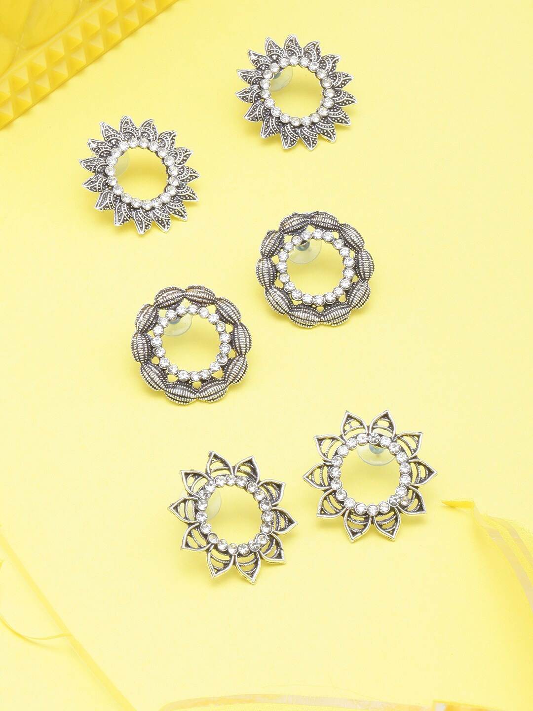 

Anouk Set Of 3 Silver-Plated Circular Studs Earrings