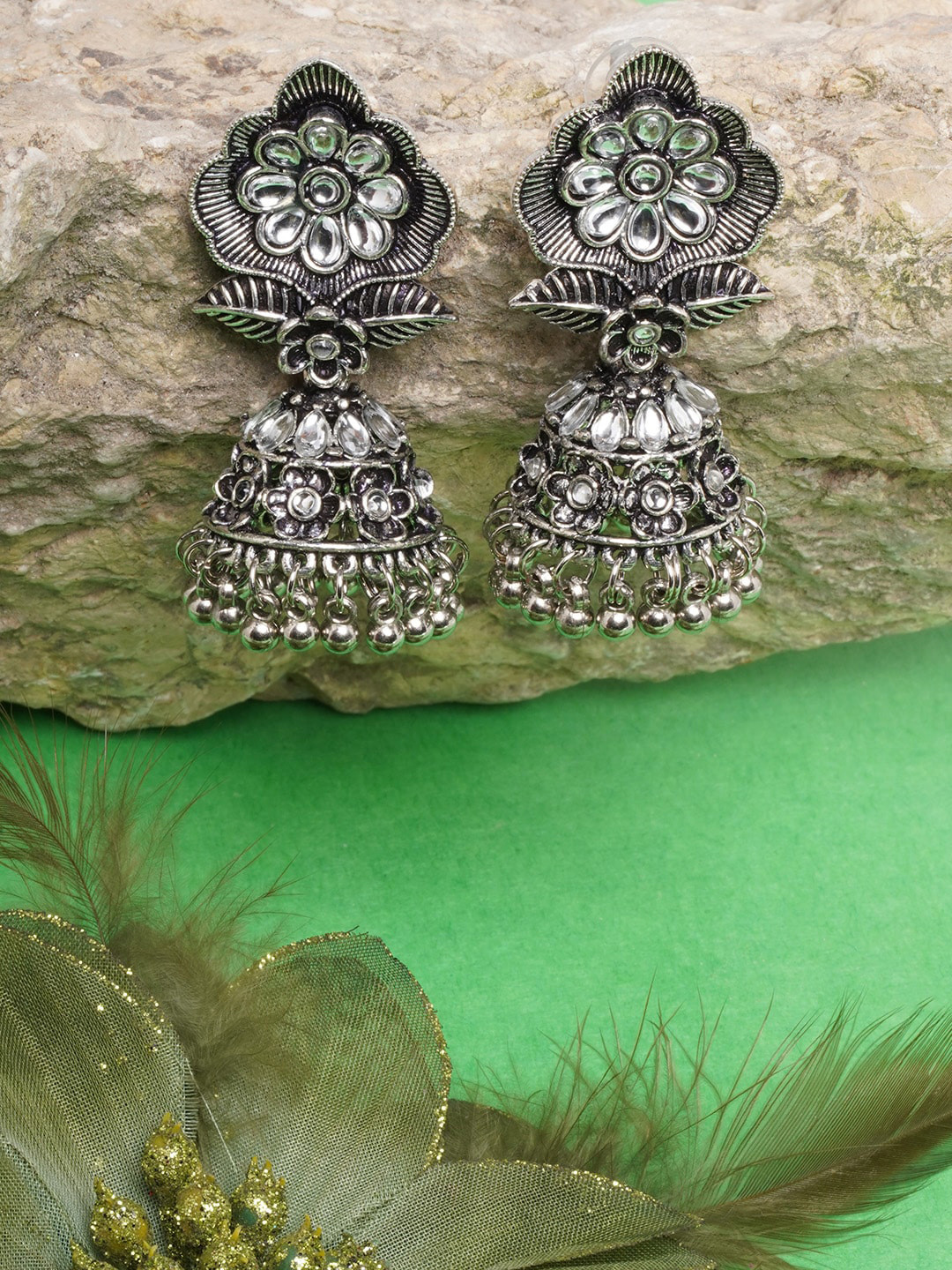 

Anouk Silver-Plated Oxidised Contemporary Jhumkas Earrings